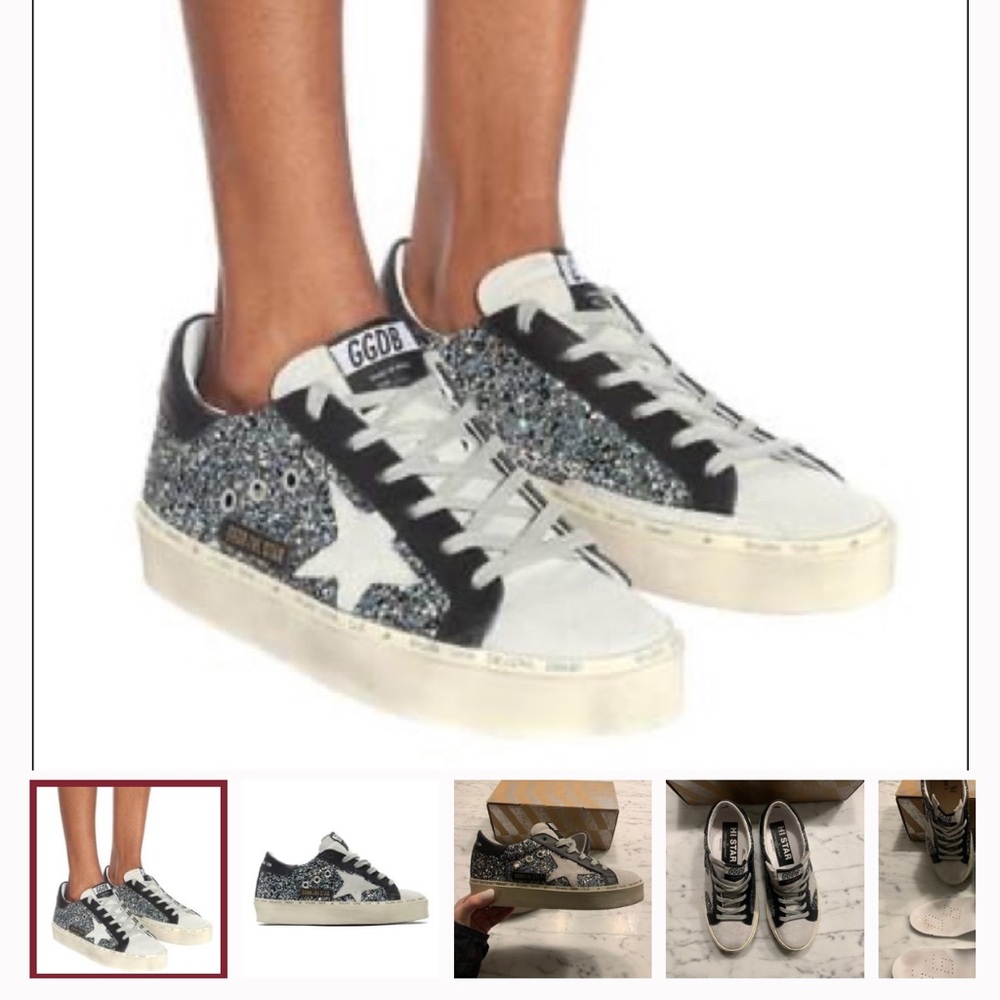 Golden Goose Super Star Black and Silver Glitter Sneakers